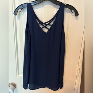 Navy blue blouse tank with criss-cross back